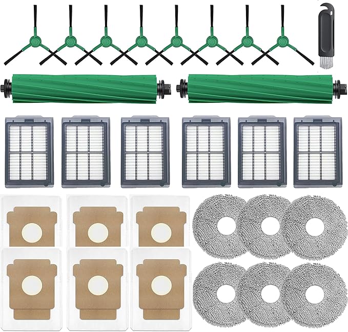 Replacement Parts for iRobot Roomba Plus 405/505 Combo Robot Vacuum and Mop 28-Pack Accessories Kit:2 Main Brushes,6 Dust Bags,6 Filters,6 Mop Pads,6 Side Brushes,1 Cleaning Brush