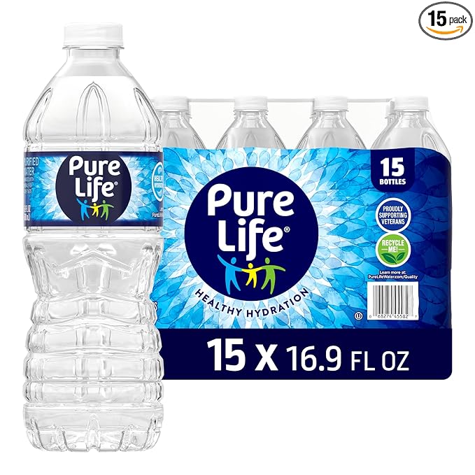 Pure Life Purified Water Bottles, 15 Pack - Still Bottled Water Enhanced with Minerals for a Crisp Taste, Plastic Bottles - 16.9 Fl oz