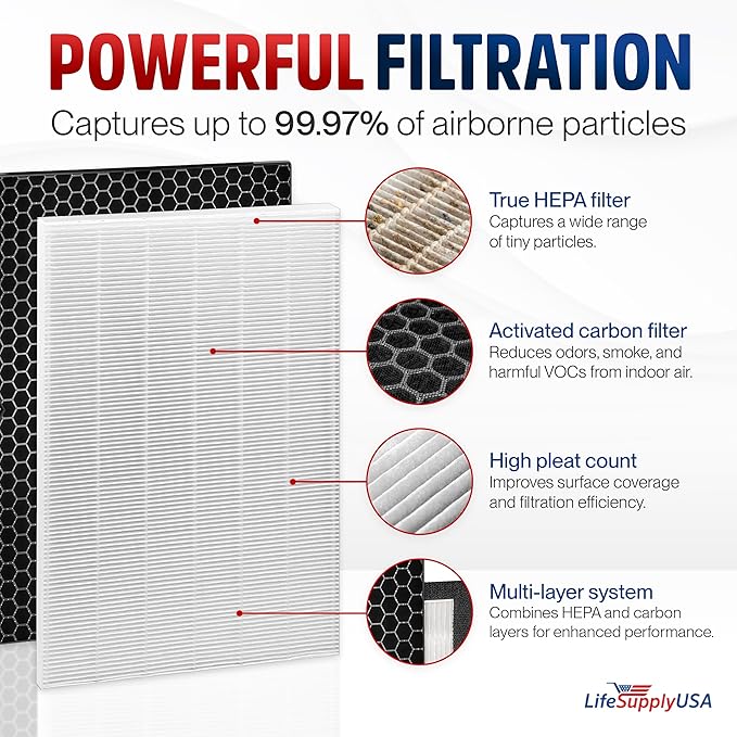 116130 HEPA Filter H Replacement Compatible with Winix 5500-2, AM80, 5510, 5520 Air Purifiers -True HEPA + Activated Carbon Filter by LifeSupplyUSA (2-Pack)