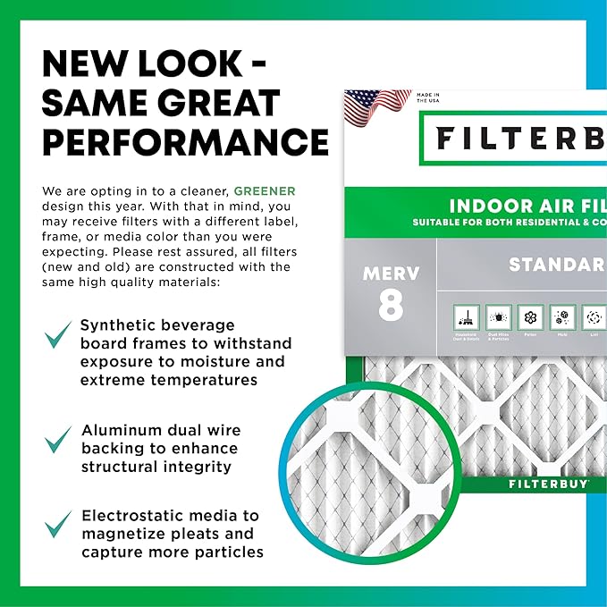 Filterbuy 15.5x19.5x1 Air Filter MERV 8 Essential Dust & Allergy Defense (2-Pack), Electrostatic Pleated HVAC AC Furnace Filters Replacement (Actual Size: 15.50 x 19.50 x 0.75)