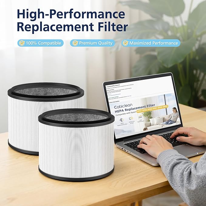2-Pack HP01 HP02 HEPA Filter Compatible with Dyson Pure Hot Cool Link HP01 HP02 & Dyson Pure Cool Link desk fan DP01 DP02, Compare to Part # 968125-03, Pet Care Filter