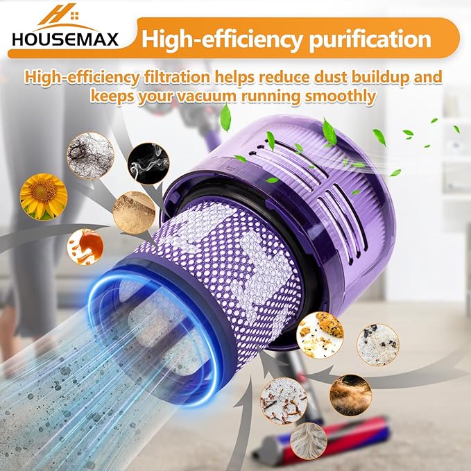 HOUSEMAX 2 Pack SV18 V9 Filter Replacement for Dyson Digital Slim Series Cordless Vacuum (V9/SV18/SV57), Replaces Parts 970612-01