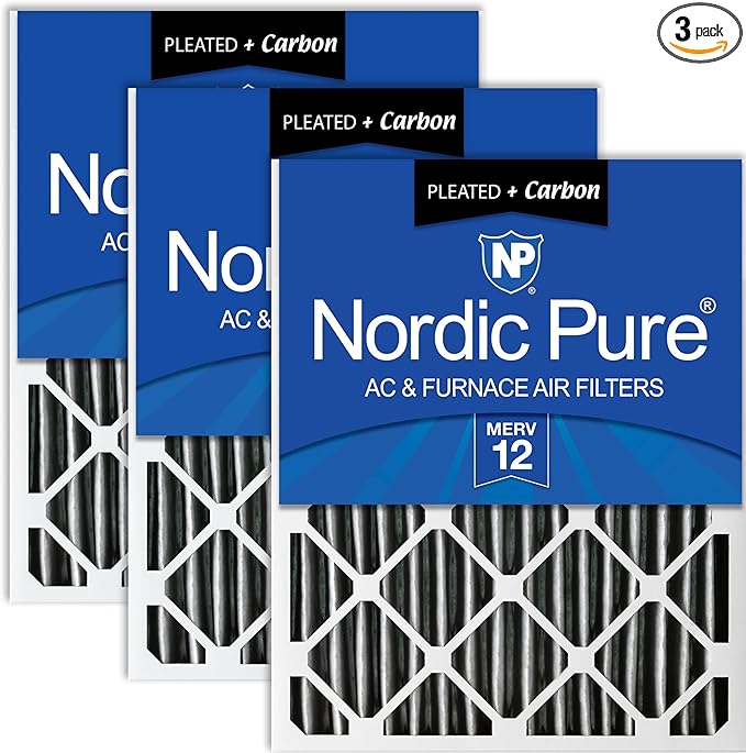 Nordic Pure 18x20x2 (Actual Size: 17 1/2 x 19 1/2 x 1 3/4) Furnace Air Filters MERV 12 Pleated Plus Carbon 3 Pack