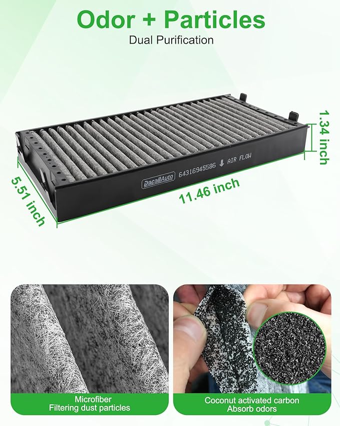 2pcs Set Cabin Air Filter Fit for BMW X5 V8-4.8L (2007-2010), for BMW X6 (2008-2019). Replace 64116945594, 64119248294