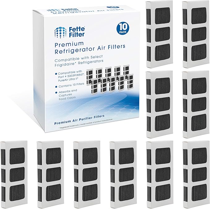 Fette Filter - Refrigerator Air Filter Compatible with Frigidaire Paultra II, Pure Air Ultra II, Electrolux 242047805 5303918847 EAP12364179 Part Number 5303918847 - Pack of 10