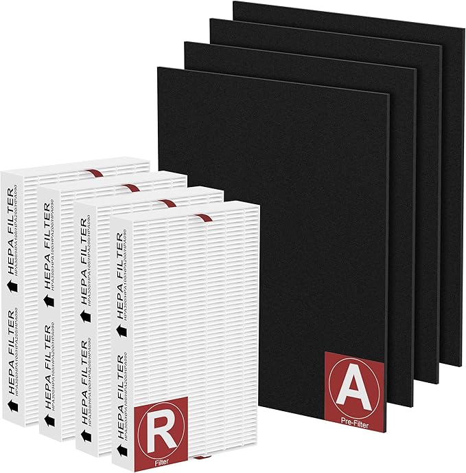 HPA200 Replacement Filter for Honeywell Air Purifi-er HPA200, HPA201, HPA202, HPA204, HPA250, HPA5200, 4 True HEPA R Filter and 4 Activated Carbon Pre-Filter A, 4 Pack