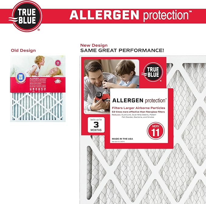 True Blue 12x30x1 MERV 11 Allergen Air Filter (4-Pack) | Electrostatic Pleated HVAC Furnace Air Filter | Replacement Filter for Home Use | Made in USA