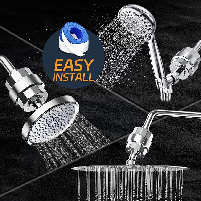 Shower Filter, EMBATHER 20 Stage Shower Head Filter for Hard Water Remove Chlorine/Fluoride/Heavy Metals,High Output Shower Softener Filter for Hair, 4 Cartridge –Polished Chrome