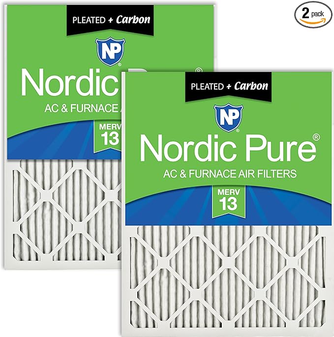 Nordic Pure 18x25x1 (Actual Size: 17 1/2 x 24 1/2 x 3/4) Pleated Air Filters MERV 13 Plus Carbon 2 Pack