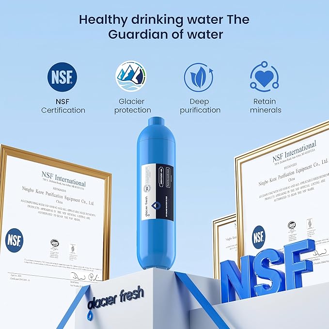 GLACIER FRESH RV/Marine Water Filter with 2 Flexible Hose Protector, Greatly Reduces Bad Taste, Odors, Chlorine and Sediment in Drinking Water, 4 Pack