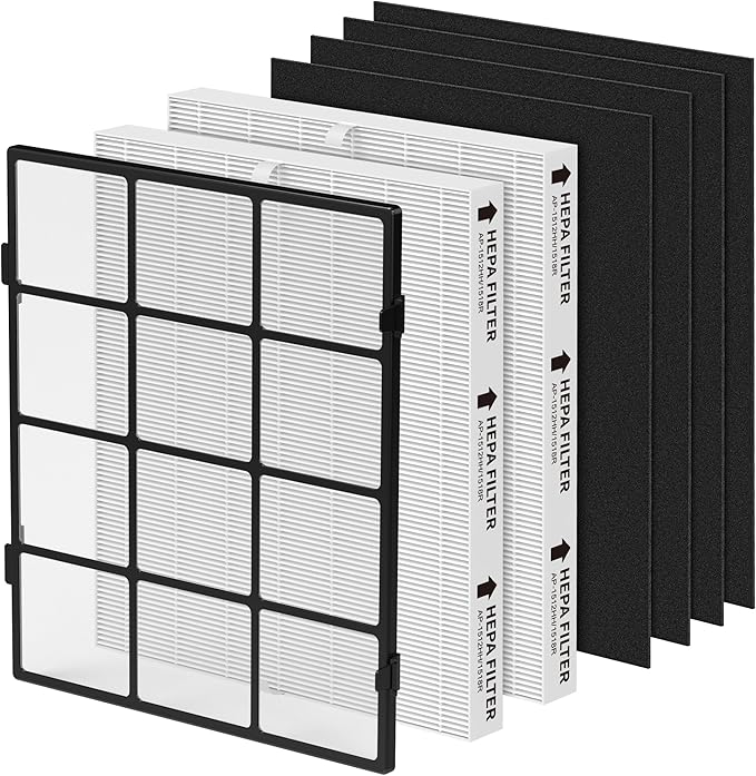 AP-1512HH Washable Pre-filter Replacement Compatible with Coway Airmega AP-1512HH, AP-1512HH-FP, AP-1518R, AP-1519P, Item #3304899, Include 1 Washable Pre-filter, 2 HEPA Filters and 4 Carbon Filters