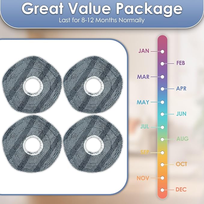 (4 Pieces) Washable Reusable Mopping Pads for Eufy X10 Pro Omni, Strong Stain Removing Wipes Cloth Pads Premium Microfiber