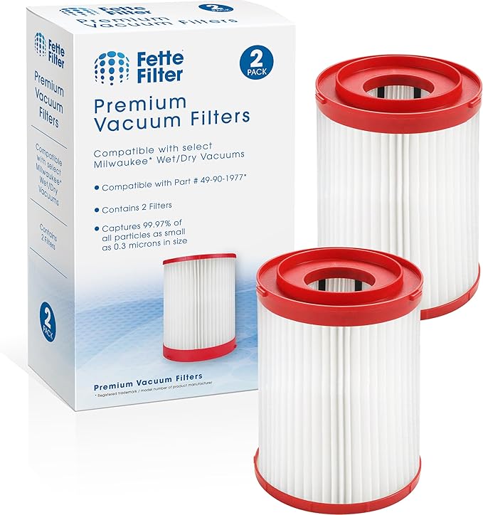 Fette Filter - 49-90-1977 Large Wet/Dry Vacuum HEPA Filter Compatible with Milwaukee M18 Fuel Wet/Dry Vacuums Models 0910-20, 0920-20, 0920-22HD, 0930-22HD, 0931-20 - Part # 49-90-1977 Pack of 2