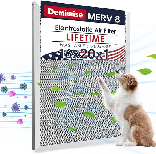 MERV 8 16x20x1 Washable Aluminum Lifetime Furnace Filter, Reusable AC/HVAC Filter, Permanent Air Filter, Easy to Clean, Healthier Home or Office
