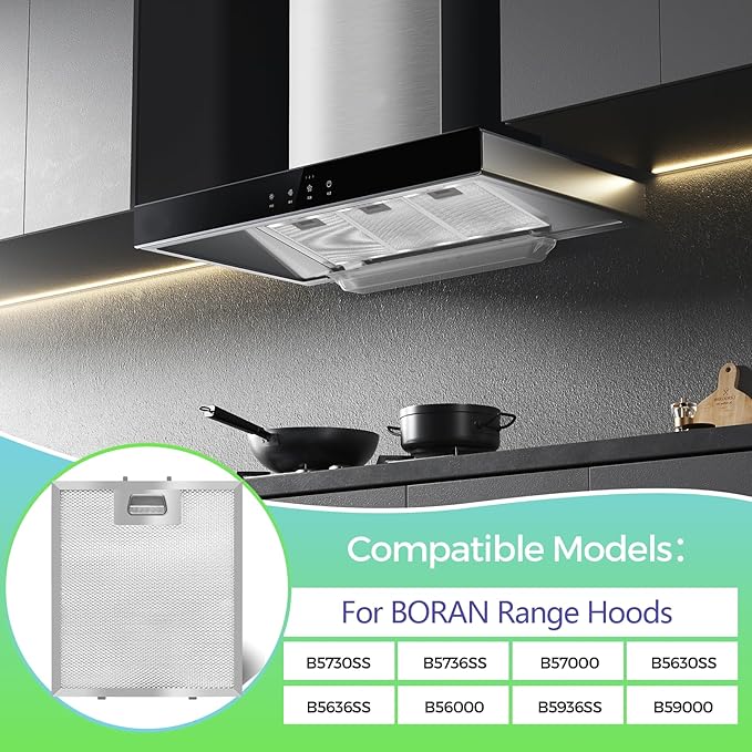 2-Pack S97018029 Range Hood Filter Replacement with Stainless Steel Frame, 5-Layer Aluminum Mesh Grease Filter for Broan B5 Series, 9"x10.25", Fits Part #99010123 – Corrosion-Resistant By Seteams