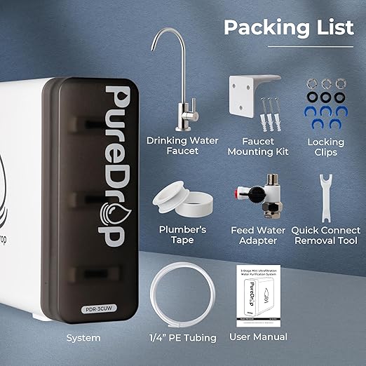 PDR-3CUW 0.01μm Ultra-Filtration Under Sink Water Filter System, SGS-Tested Tankless 3-Stage Compact Undersink Water Filtration with Faucet, Removes Chlorine, Bad Taste & Odor, No Waste Water