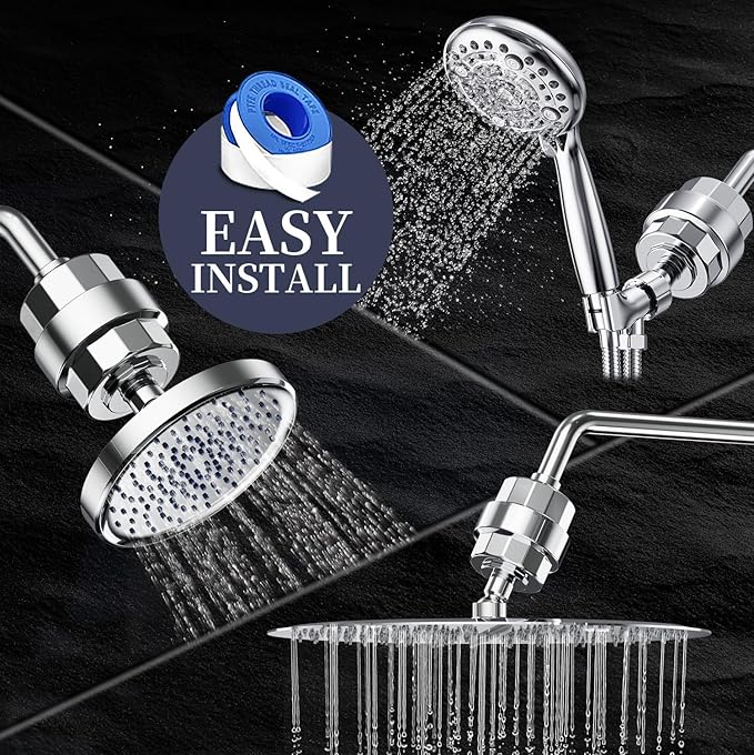 Shower Filter, EMBATHER 20 Stage Shower Head Filter for Hard Water Remove Chlorine/Fluoride/Heavy Metals,High Output Shower Softener Filter for Hair, 2 Cartridge –Polished Chrome