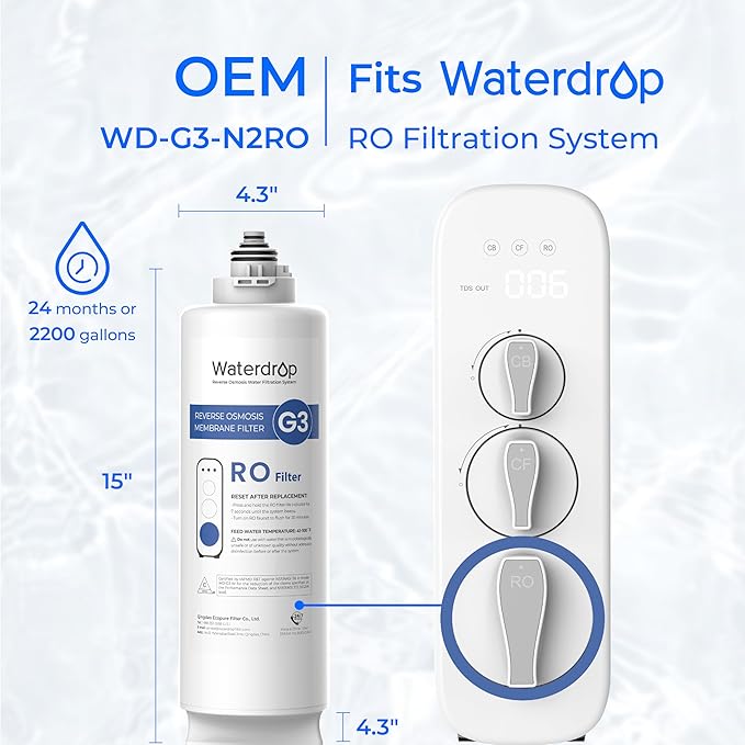 Waterdrop G3-CFCBRO Filter, Replacement for Waterdrop G3-W 400 GPD Reverse Osmosis System, Pack of 1 G3-N1CF, 1 G3-N3CB, and 1 G3-N2RO Set Filter
