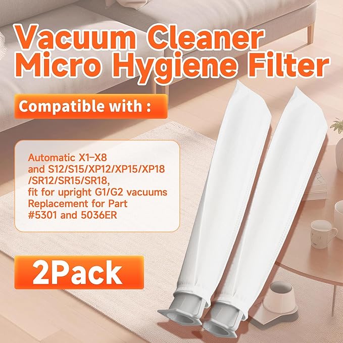 2-Pack Micro Hygiene Filter Compatible With Automatic X & Essential G1 G2 Upright Vacuums and Windsor Sensor S12 S15 XP SR Series, Replacement Part for #5301 5036ER
