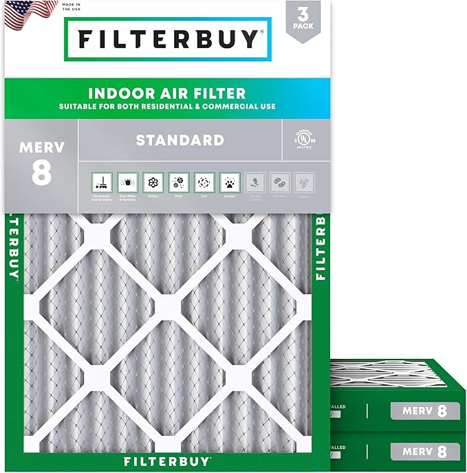 Filterbuy 24x28x2 Air Filter MERV 8 Essential Dust & Allergy Defense (3-Pack), Electrostatic Pleated HVAC AC Furnace Filters Replacement (Actual Size: 23.50 x 27.50 x 1.75)