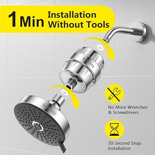 Chlorine Buster ! 25+ Stage High Output Shower Filter for Shower Heads – FATICCOA Softens Water Filter Removes 99% of Impurities – Improves Skin, Hair, Nails – Reduces Dry Itchy Skin, Dandruff