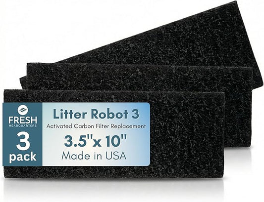 Activated Litter Robot 3 Carbon Filters - Activated Charcoal Replacement Filter, Pre-Cut 3.5” x 10” Litter Robot Accessories - Odor Control & Dust Reduction - Made in USA - 3-Pack