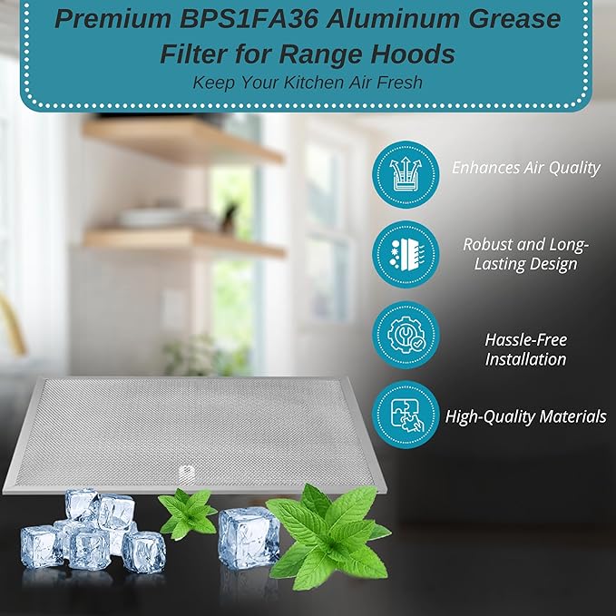 Broan Model BPS1FA36 Range Hood Filter 11-3/4" X 17-1/4" X 3/8" Replacement for NuTone Allure 36" WS1 and Broan QS1 36-Inch Filter Aluminum (2-Pack)