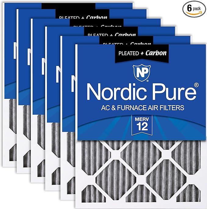 Nordic Pure 15x20x1 (Actual Size: 14 1/2 x 19 1/2 x 3/4) Furnace Air Filters MERV 12 Pleated Plus Carbon 6 Pack