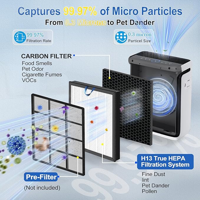 Upgraded Vital 200S Replacement Filter 2-Pack | H13 True HEPA & Activated Carbon | Compatible with Levoit Vital 200S/200S-P Air Purifier | 3-Stage Allergen Defense (White-Vital 200S Original)