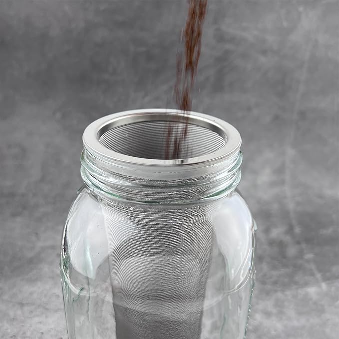 2 Pack - Ultra Fine Cold Brew Coffee Filter For 64 OZ and Larger Wide Mouth Mason Jar, Food Grade 304 (18/8) Stainless Steel Filter, Multiple Usages, Cold Brew Tea Filter, Fruit Infused Water Filter
