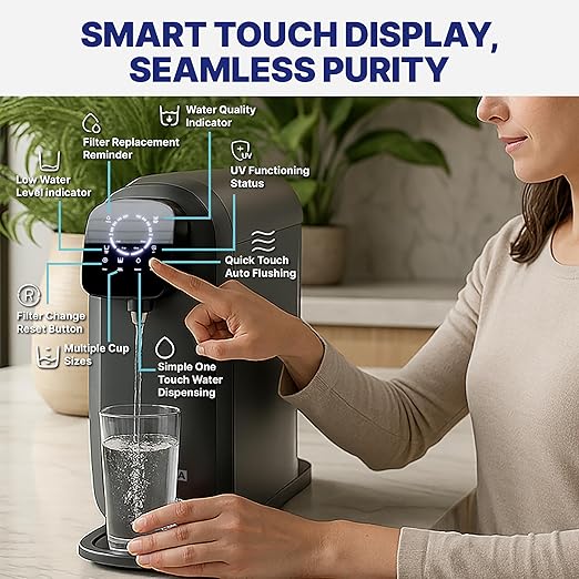 NU Aqua 8-Stage Reverse Osmosis Water Filter System Countertop RO with UV | Sediment, Carbon, Mesh & RO Water Purifier Membrane Filters | Touch Display w/Water Quality Indicator & Multi Cup Sizes