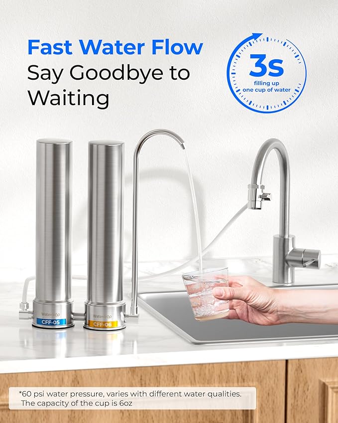 Waterdrop WD-CFF-06 Replacement Filter, Countertop Water Filter, 8000 Gallons Longer Filter Life, Reduces PFOA, PFOS, Chlorine, Sediment, 1 Pack