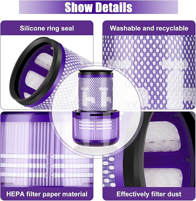 2 Pack Filter Replacements for Dyson V12 Detect Slim Animal Slim+ Cordless V12 Slim Absolute SV34, SV35 Vacuum Cleaner Replacement Parts, Compare to Part 971517-011