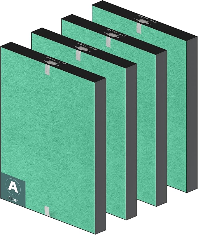 4 Pack 115115 Toxin Absorber Replacement Filter A for Winix PlasmaWave Air Purifier C535 5300 5300-2 6300 6300-2 P300 AM90 9000 5000 5000B C909 9800, Size 21 Filter, Green