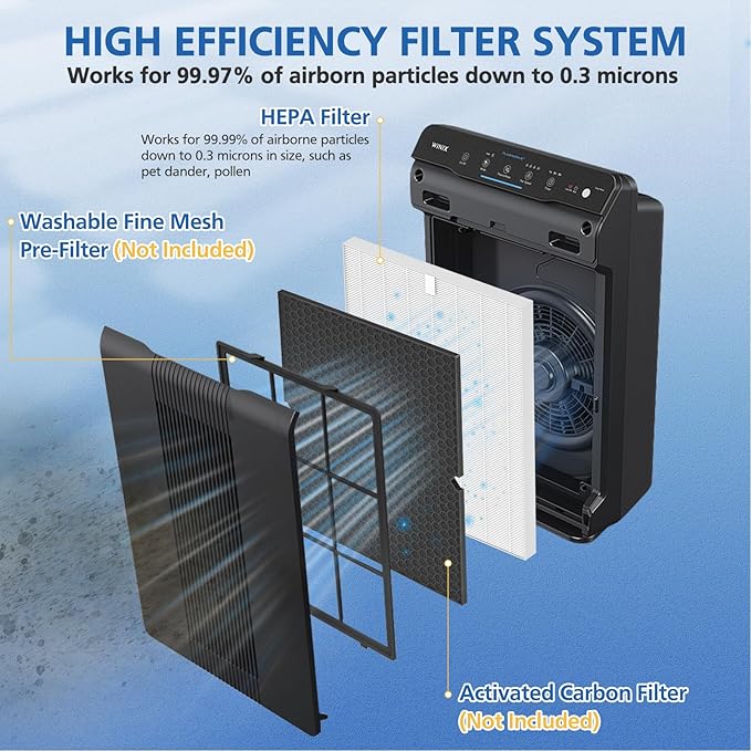 116130 Replacement Filter H Compatible with Winix 5500-2 Air Purifier and AM80 Air Purifier, HEPA Filter for Dust Pollen Hair Pet Dander Smoke, 3 Pack