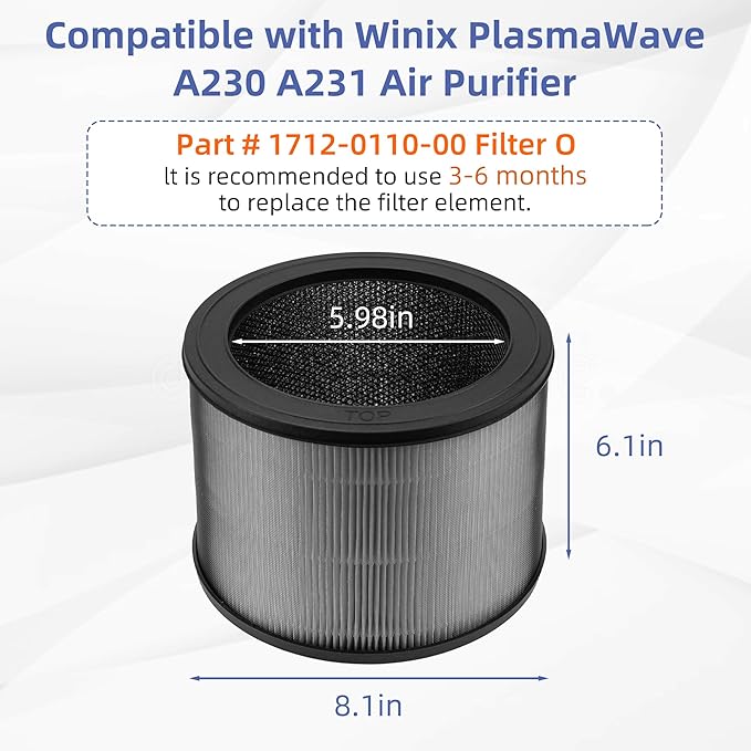 A231 A230 Replacement Filter O for Winix A230 and A231 Air Purifier,3 in 1 H13 True HEPA High-Efficiency Activated Carbon Filter.Compare to Part # 1712-0110-00, 1712011000,4 Pack