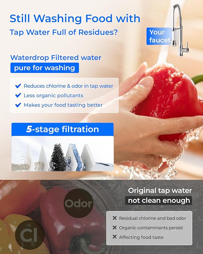 Waterdrop X8-PRO Dual Flow Reverse Osmosis Water Filter, 800 GPD Tankless RO System, 9-Stage Filtration, Undersink, LED Faucet, BPA Free, Attaches to Your Existing Kitchen Faucet, NO Minerals Added