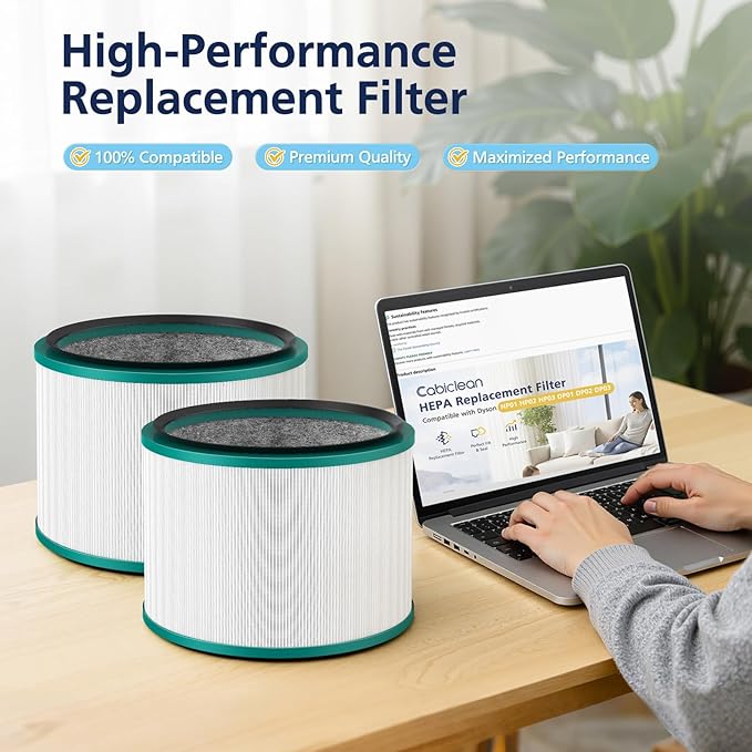 2-Pack HP01 HP02 HEPA Filter Compatible with Dyson Pure Hot Cool Link HP01 HP02 & Dyson Pure Cool Link desk fan DP01 DP02, Compare to Part # 968125-03