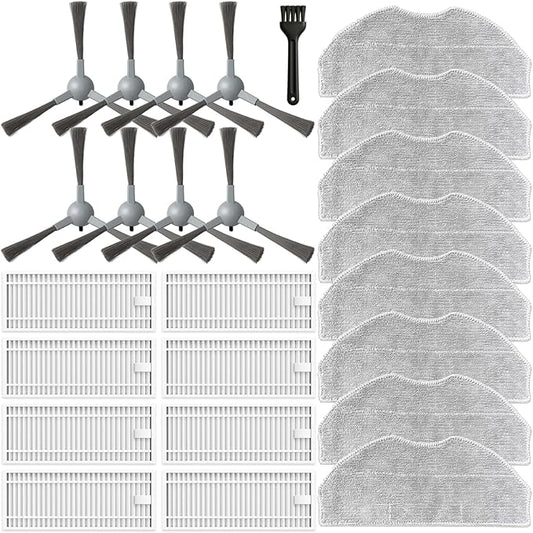 Accessories Kit for ROPVACNIC S1, for Tipdiy G90, for betboyles V75S, for VIPSUN Z1, for PrettyCare C2 Robot Vacuum Replacement Parts, 8 Side Brush, 8 HEPA Filter, 8 Mop Pad