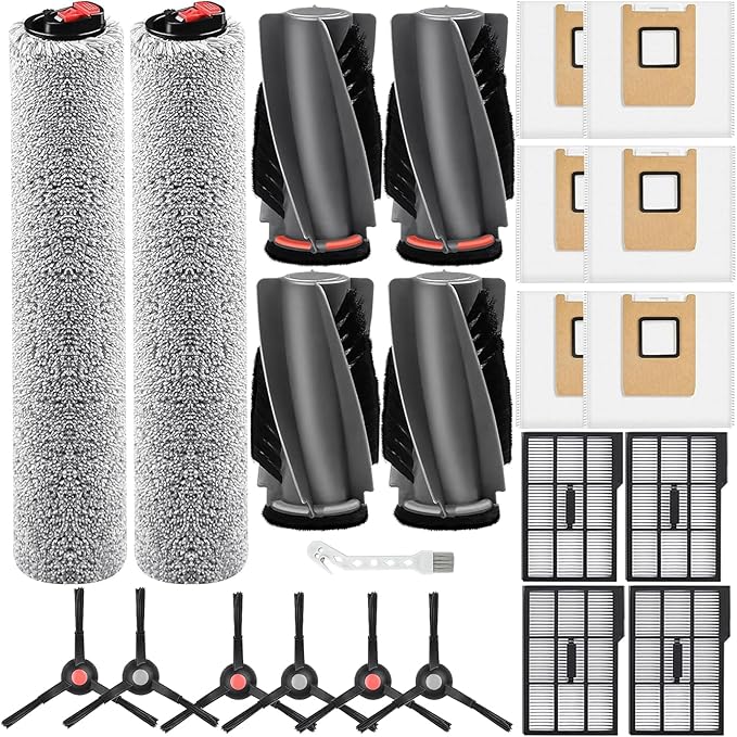 Accessory Kit Compatible with eufy Omni E28 / Omni E25 Robot Vacuum, 23-Pack Replacement Parts with 2 Sets Rolling Brushes, 2 Roller Mops, 4 Filters, 6 Dust Bags, 6 Side Brushes, 1 Cleaning Brush