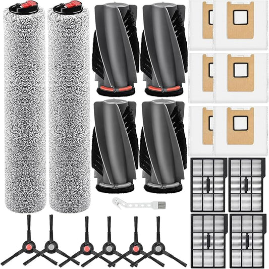 Accessory Kit Compatible with eufy Omni E28 / Omni E25 Robot Vacuum, 23-Pack Replacement Parts with 2 Sets Rolling Brushes, 2 Roller Mops, 4 Filters, 6 Dust Bags, 6 Side Brushes, 1 Cleaning Brush