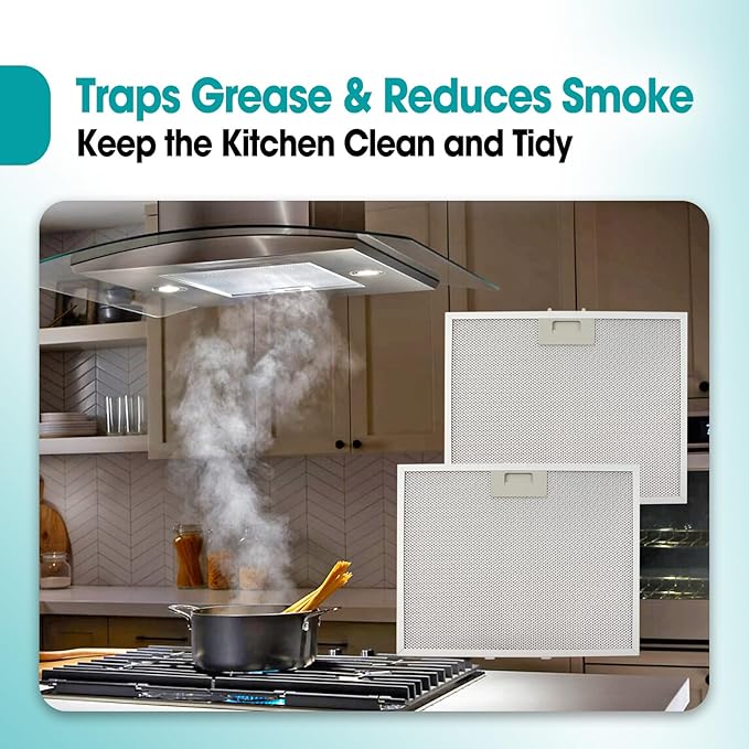 2 Pcs Aluminum Range Vent Hood Grease Filter Replace WB02X11011 Fit for GE Hood Filter JV636H1SS JV636H2SS JV535H1BB JV535H1CC JV535H1WW JV535H2BB JV535H2CC And More, 14-1/2" x 11-5/8"
