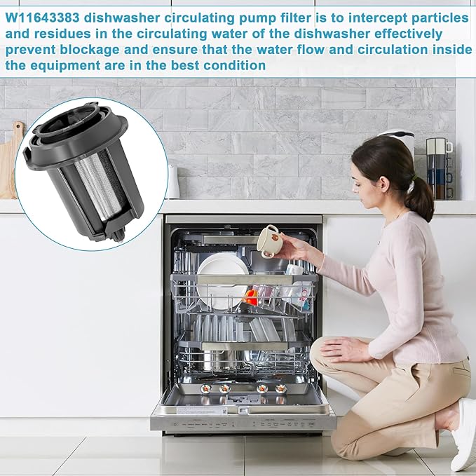 W11643383 Dishwasher Circulation Pump Filter Replaces the W11108699, Compatible with Whirlpool Maytag KitchenAid, Applicable to MDB4949SKB0, KDFM404KBS0, KDTM404KBS0, MDB4949SKB0 Etc