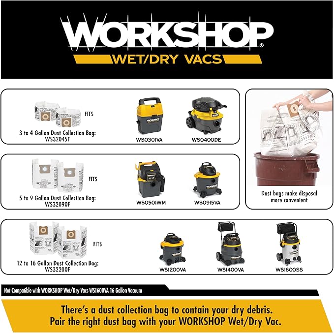 WORKSHOP Wet Dry Vacuum Filters WS23200F HEPA Media Filter For Shop Vacuum Cleaner (Single HEPA Media Filter For Wet Dry Vacuum Cleaner) Fits WORKSHOP 5-Gallon to 16-Gallon Shop Vacuum Cleaners