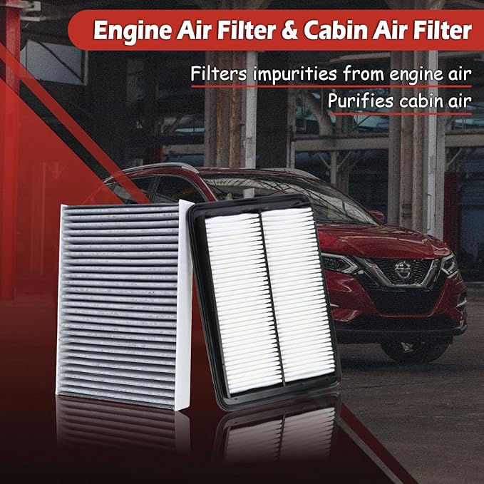 16546-4BA1A Engine Air Filter and 27277-4BA0A Cabin Air Filter kit Compatible with 2017-2019 Rogue 2.0L Hybrid 2017-2022 Rogue Sport 2.0L 2014-2020 Rogue 2.5L 2017-2020 Qashqai 2.0L