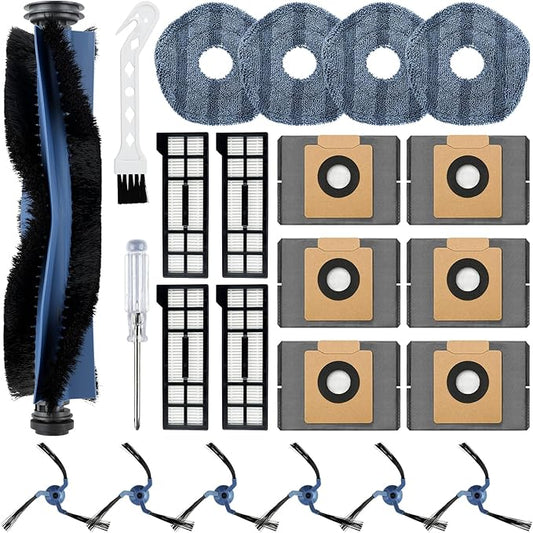 23 Pack Eufy Replacement Parts Kit for Eufy X10 Pro Omni Robot Vacuum Accessories, 1 Main Roller Brush, 4 Hepa Filters, 4 Mop Pads, 6 Dust Bags, 6 Side Brushes, 1 Screwdriver 1 Clean Tool