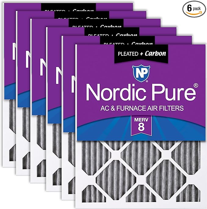 Nordic Pure 18x25x1 (Actual Size: 17 1/2 x 24 1/2 x 3/4) Furnace Air Filters MERV 8 Pleated Plus Carbon 6 Pack