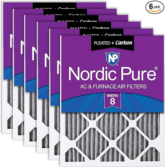 Nordic Pure 18x25x1 (Actual Size: 17 1/2 x 24 1/2 x 3/4) Furnace Air Filters MERV 8 Pleated Plus Carbon 6 Pack