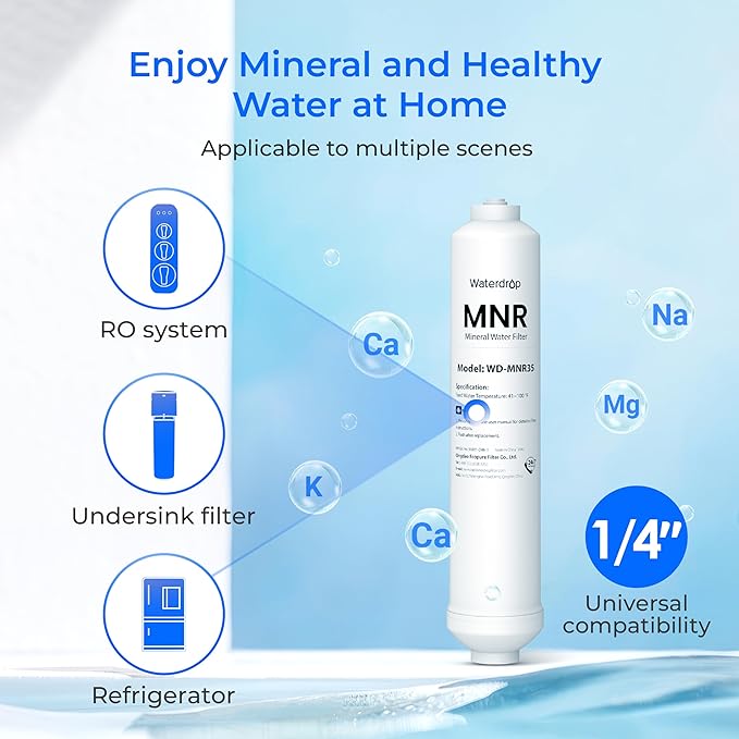 Waterdrop MNR35-2 Remineralization Filter, 1/4" Quick Connect Mineral Filter for Undersink Reverse Osmosis System, Restore Essential Minerals for RO System, RO Mineral Filter System, 2-Pack