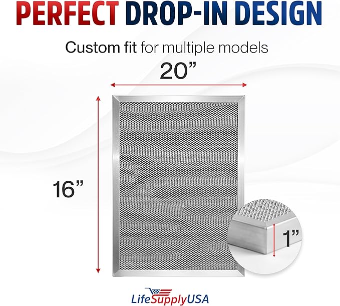 16x20x1 Electrostatic Air Filter, MERV 8, Washable, Reusable Furnace AC/HVAC Filter, Energy Saving, Easy to Clean, Long-Lasting by LifeSupplyUSA